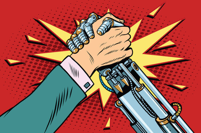 Kampf von Mensch gegen Roboter