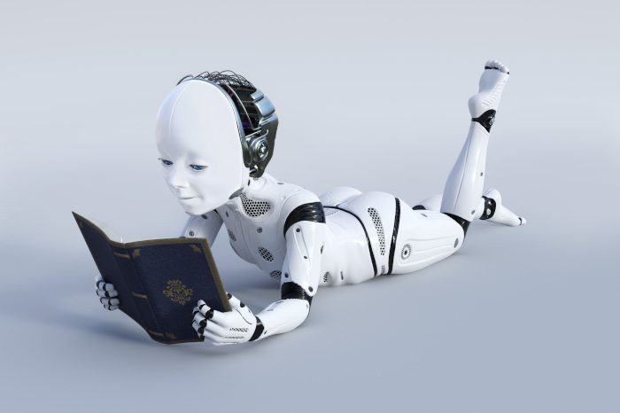 Roboter liest Buch