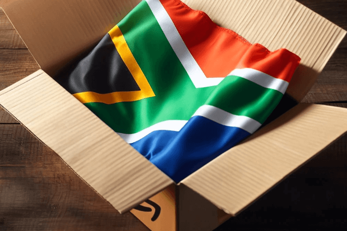 Südafrika-Flagge in einem Amazon-Karton: Amazon expandiert mit seinem Marktplatz und startet in Südafrika
