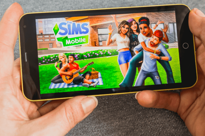 Videospiel „Die Sims“ auf einem Smartphone